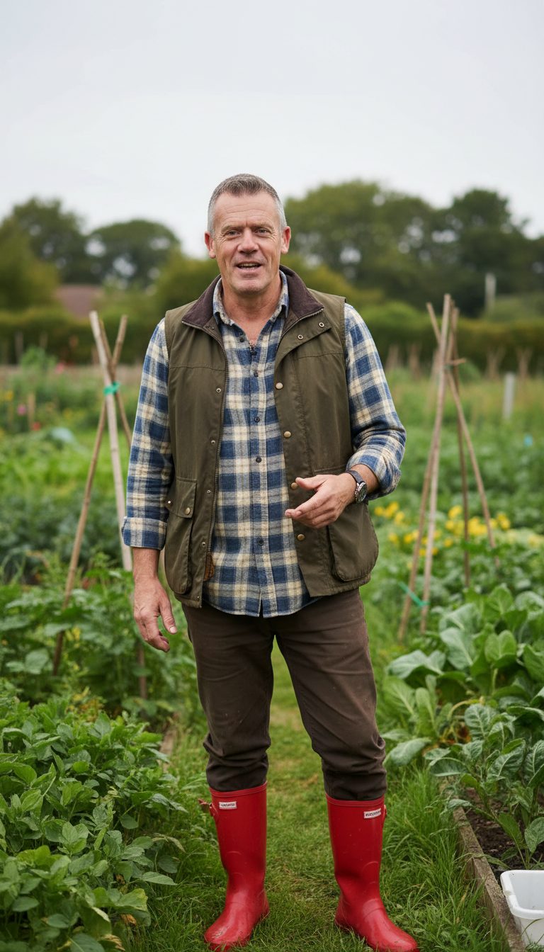 Kevin in his garden, talking to camera